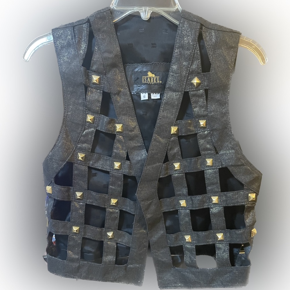 Black cotton w gold thread vest embellished w gold studs.